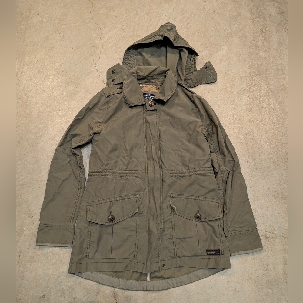Abercrombie & Fitch Women's XS Trench Coat Hooded Lined Green Full Zip